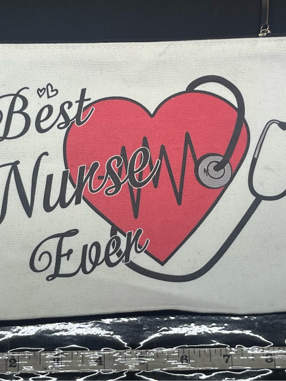 Best Nurse Ever White Makeup Bag Zipper Pouch Heart Stethoscope Design